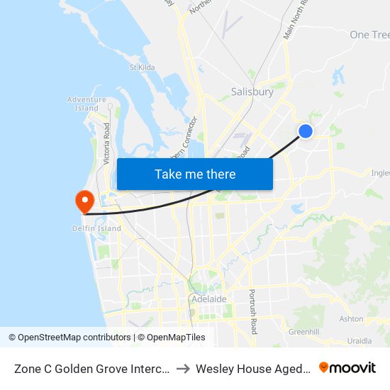 Zone C Golden Grove Interchange to Wesley House Aged Care map