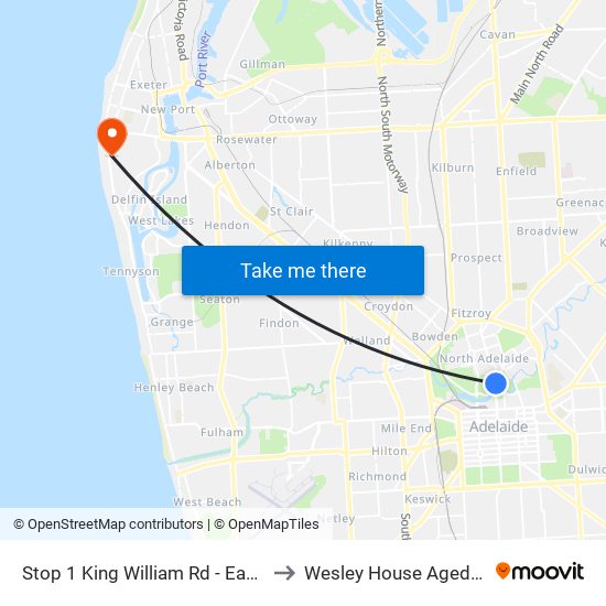 Stop 1 King William Rd - East side to Wesley House Aged Care map