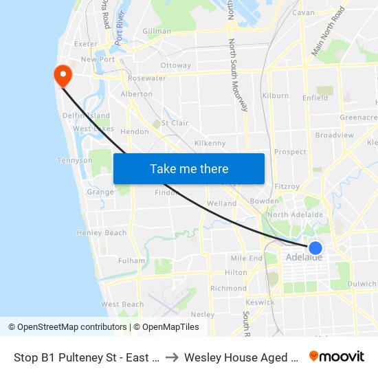 Stop B1 Pulteney St - East side to Wesley House Aged Care map