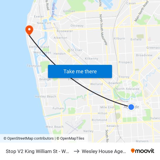 Stop V2 King William St - West side to Wesley House Aged Care map