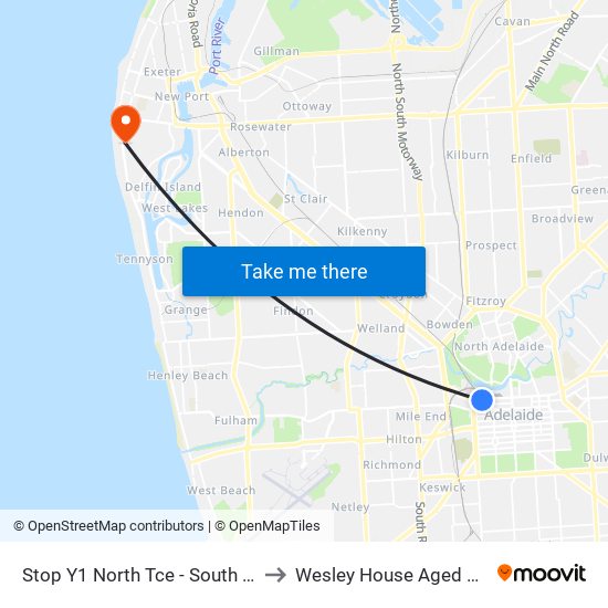 Stop Y1 North Tce - South side to Wesley House Aged Care map