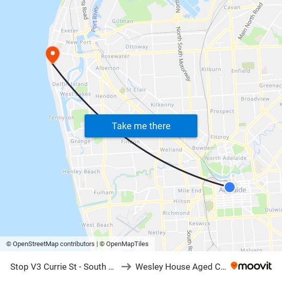 Stop V3 Currie St - South side to Wesley House Aged Care map