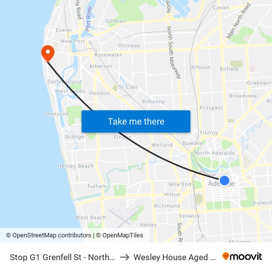 Stop G1 Grenfell St - North side to Wesley House Aged Care map