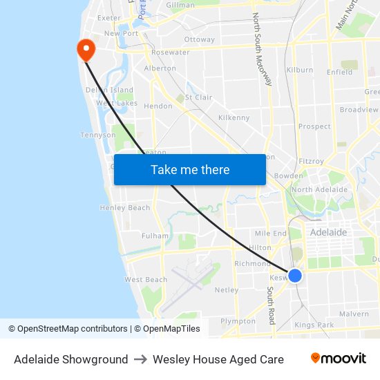 Adelaide Showground to Wesley House Aged Care map