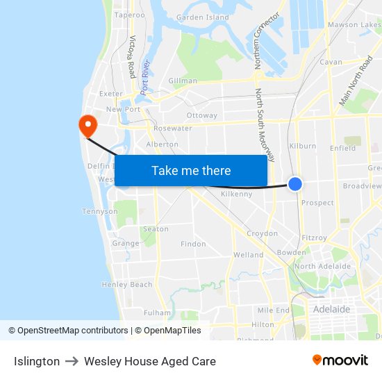 Islington to Wesley House Aged Care map