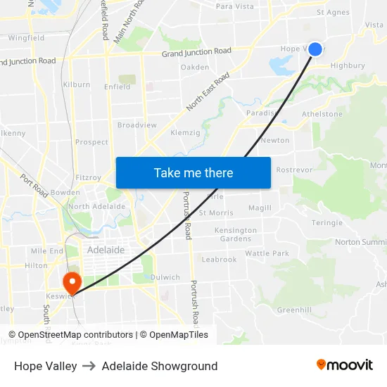 Hope Valley to Adelaide Showground map