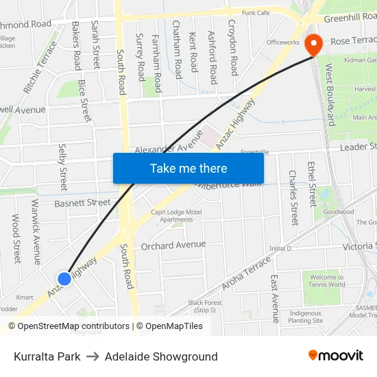 Kurralta Park to Adelaide Showground map