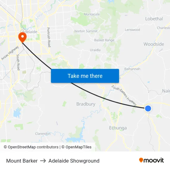 Mount Barker to Adelaide Showground map