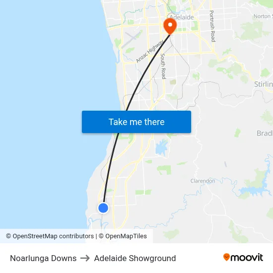 Noarlunga Downs to Adelaide Showground map