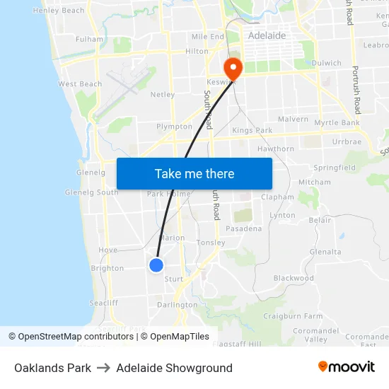 Oaklands Park to Adelaide Showground map