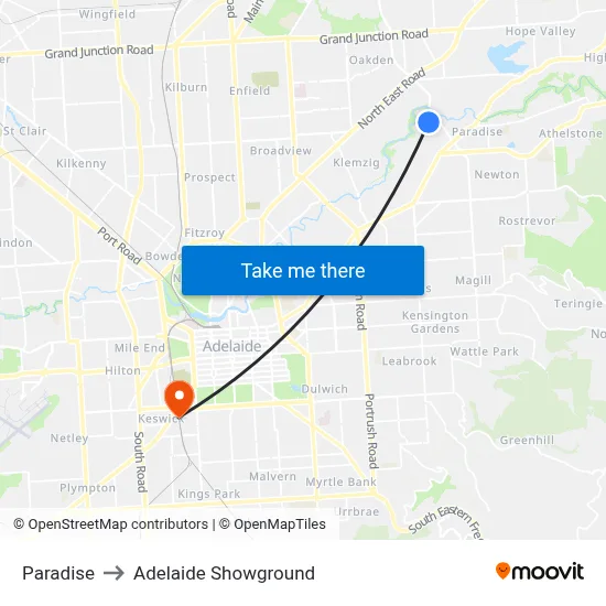 Paradise to Adelaide Showground map
