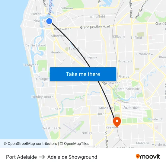 Port Adelaide to Adelaide Showground map