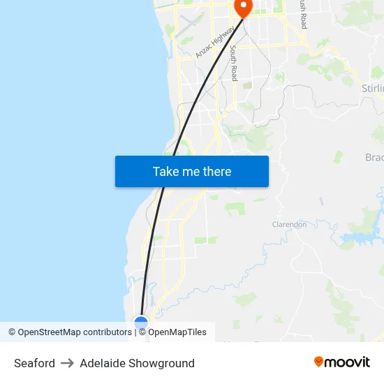 Seaford to Adelaide Showground map