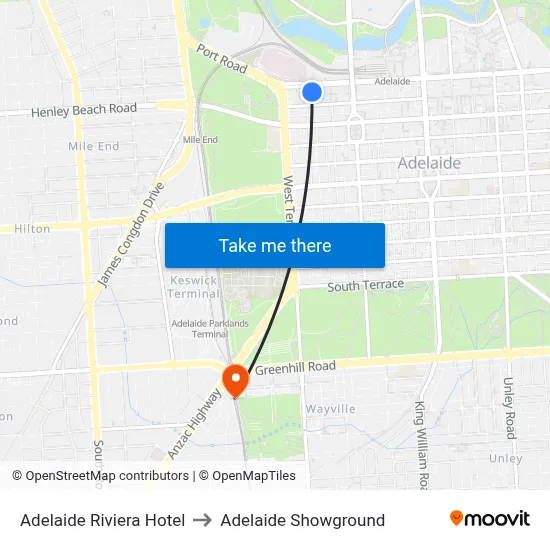 Adelaide Riviera Hotel to Adelaide Showground map