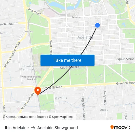 Ibis Adelaide to Adelaide Showground map