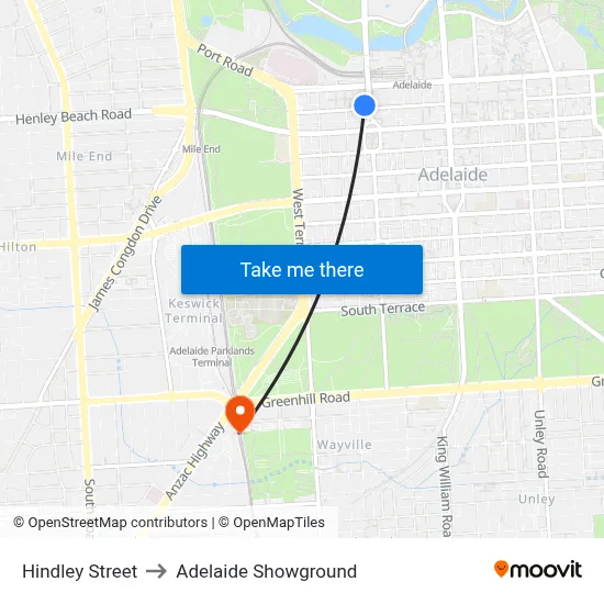 Hindley Street to Adelaide Showground map
