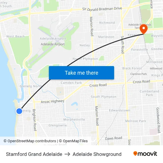 Stamford Grand Adelaide to Adelaide Showground map