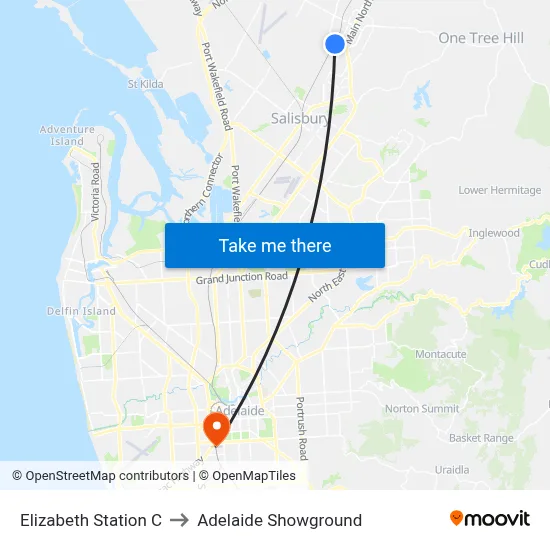 Elizabeth Station C to Adelaide Showground map