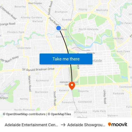 Adelaide Entertainment Centre to Adelaide Showground map