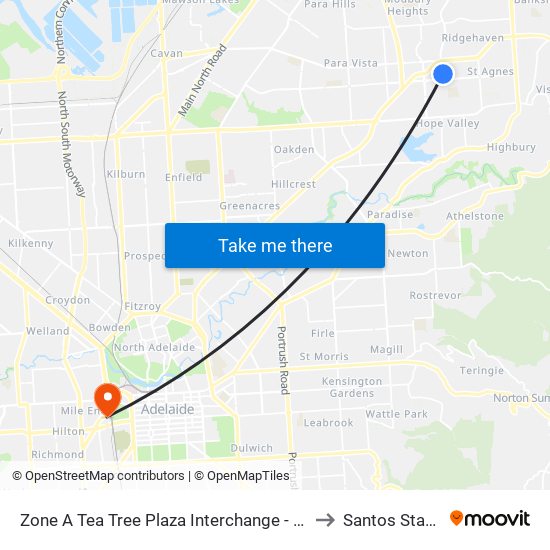 Zone A Tea Tree Plaza Interchange - West side to Santos Stadium map