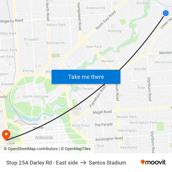 Stop 25A Darley Rd - East side to Santos Stadium map