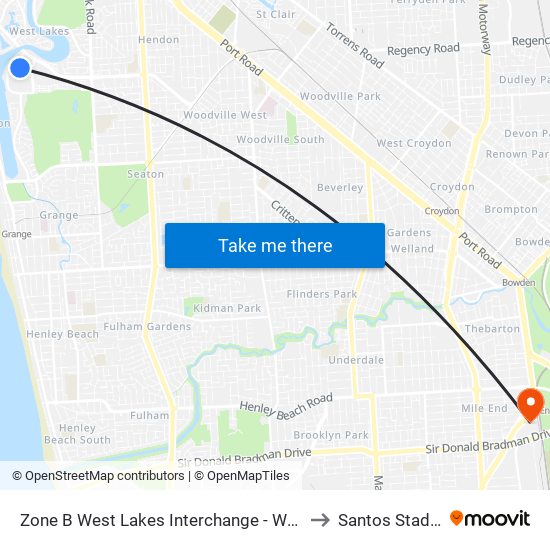 Zone B West Lakes Interchange - West side to Santos Stadium map