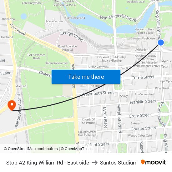 Stop A2 King William Rd - East side to Santos Stadium map