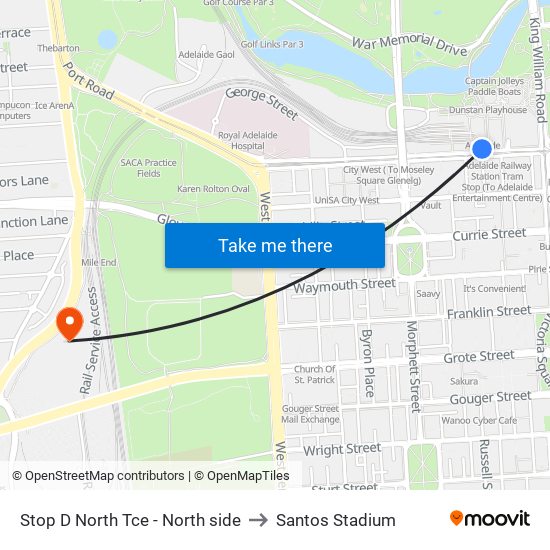 Stop D North Tce - North side to Santos Stadium map