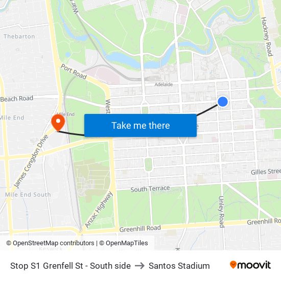 Stop S1 Grenfell St - South side to Santos Stadium map