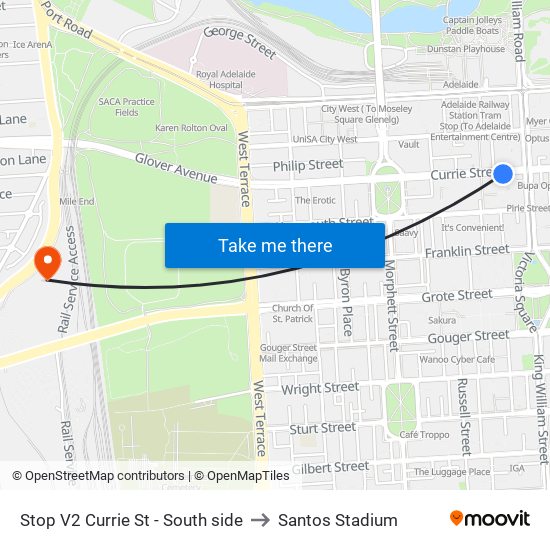 Stop V2 Currie St - South side to Santos Stadium map