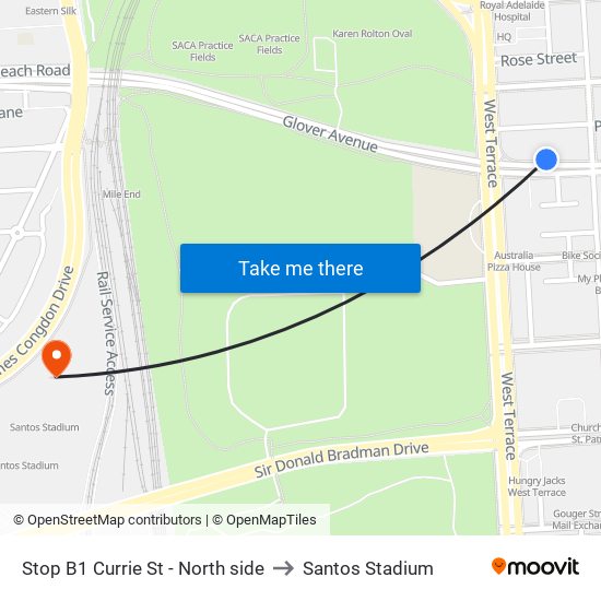 Stop B1 Currie St - North side to Santos Stadium map