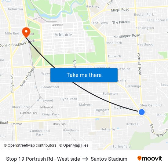 Stop 19 Portrush Rd - West side to Santos Stadium map