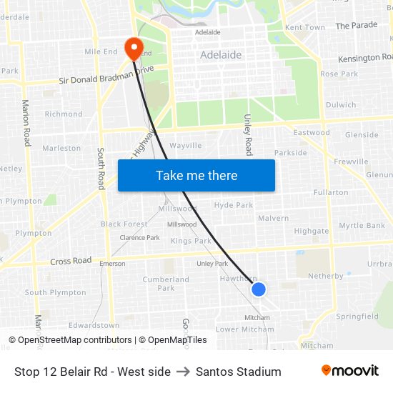 Stop 12 Belair Rd - West side to Santos Stadium map