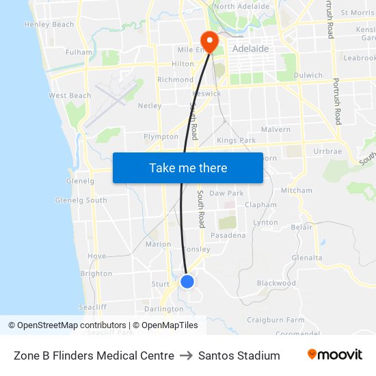 Zone B Flinders Medical Centre to Santos Stadium map