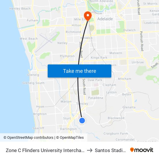 Zone C Flinders University Interchange to Santos Stadium map