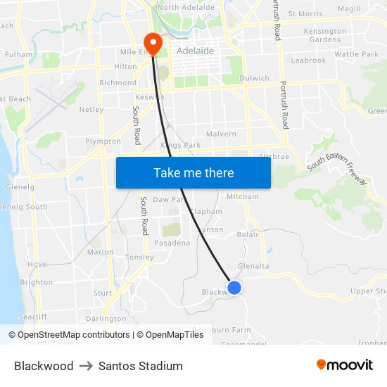 Blackwood to Santos Stadium map