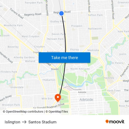 Islington to Santos Stadium map