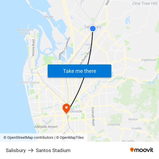 Salisbury to Santos Stadium map