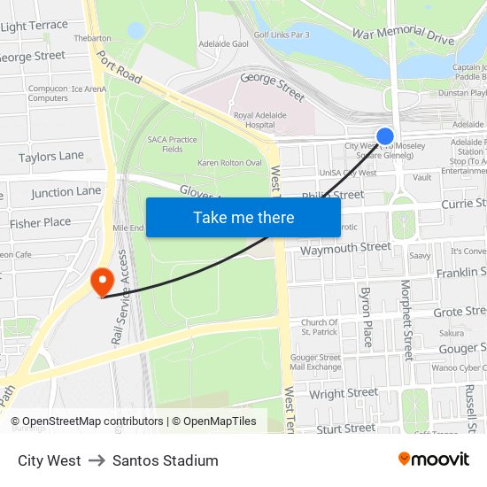 City West to Santos Stadium map