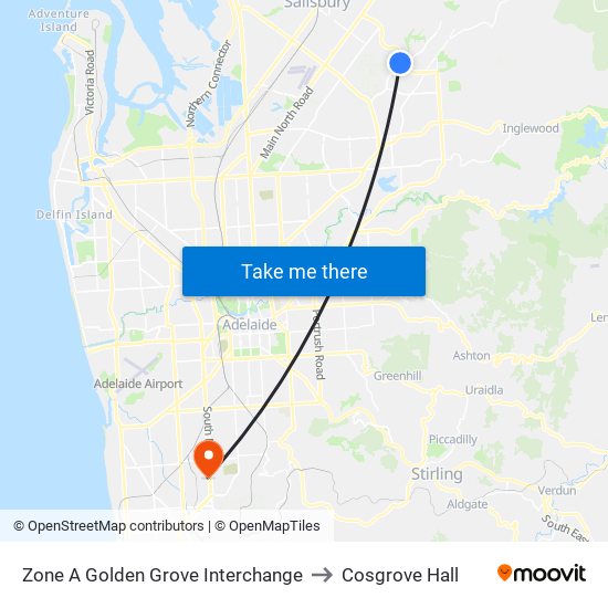 Zone A Golden Grove Interchange to Cosgrove Hall map