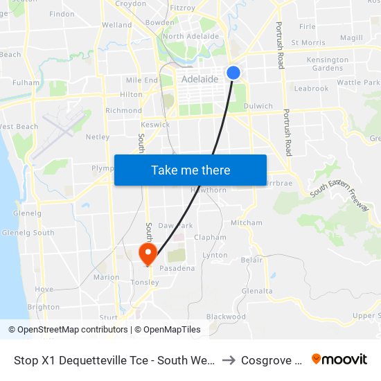 Stop X1 Dequetteville Tce - South West side to Cosgrove Hall map