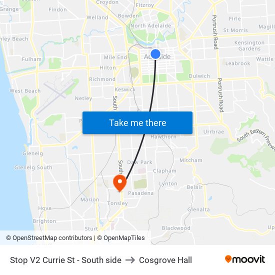 Stop V2 Currie St - South side to Cosgrove Hall map