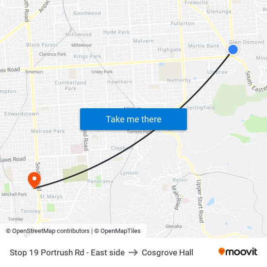 Stop 19 Portrush Rd - East side to Cosgrove Hall map