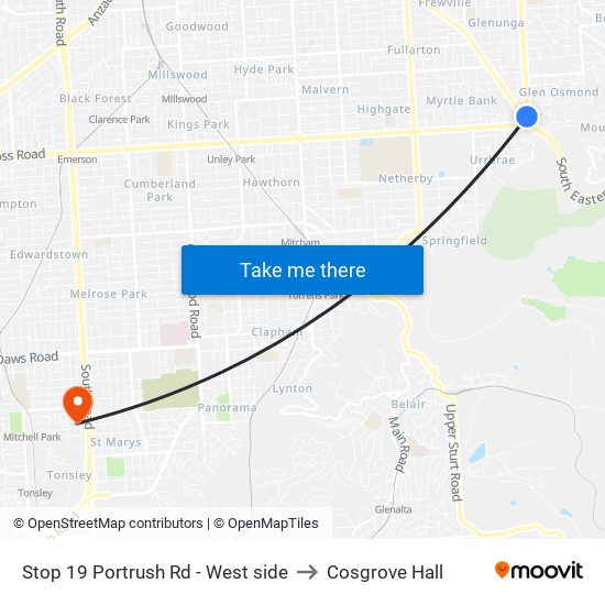 Stop 19 Portrush Rd - West side to Cosgrove Hall map