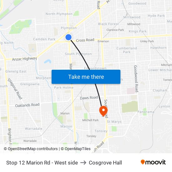 Stop 12 Marion Rd - West side to Cosgrove Hall map