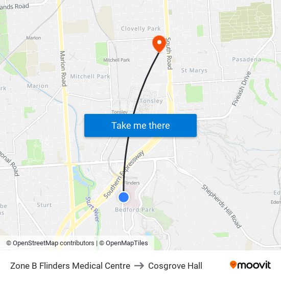 Zone B Flinders Medical Centre to Cosgrove Hall map