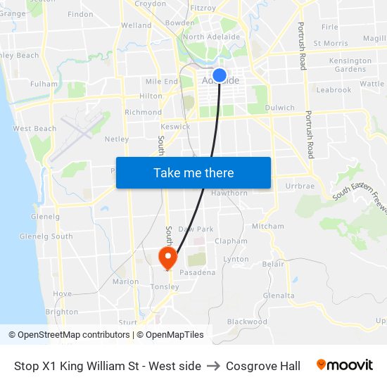 Stop X1 King William St - West side to Cosgrove Hall map