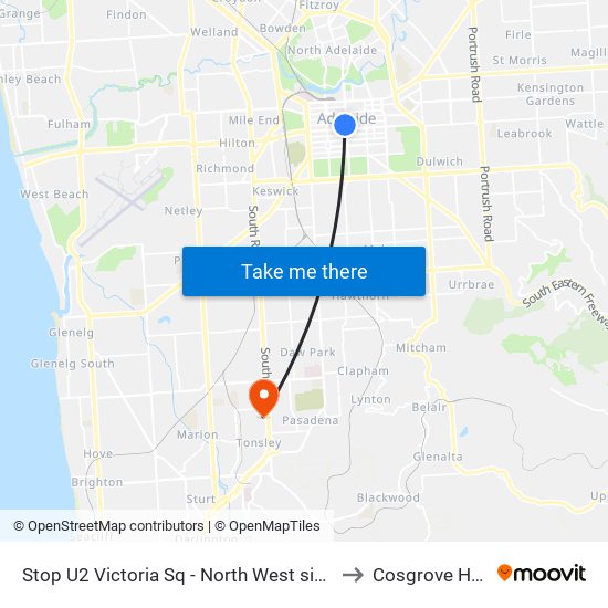 Stop U2 Victoria Sq - North West side to Cosgrove Hall map