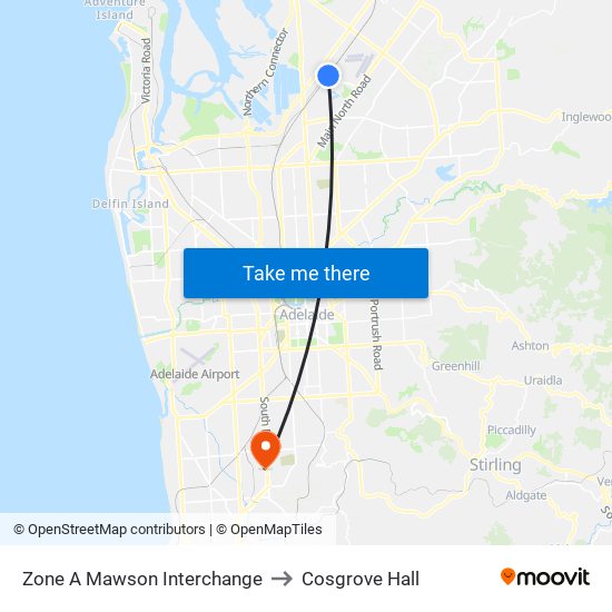 Zone A Mawson Interchange to Cosgrove Hall map