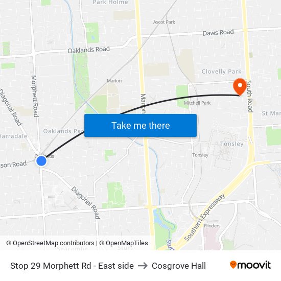 Stop 29 Morphett Rd - East side to Cosgrove Hall map